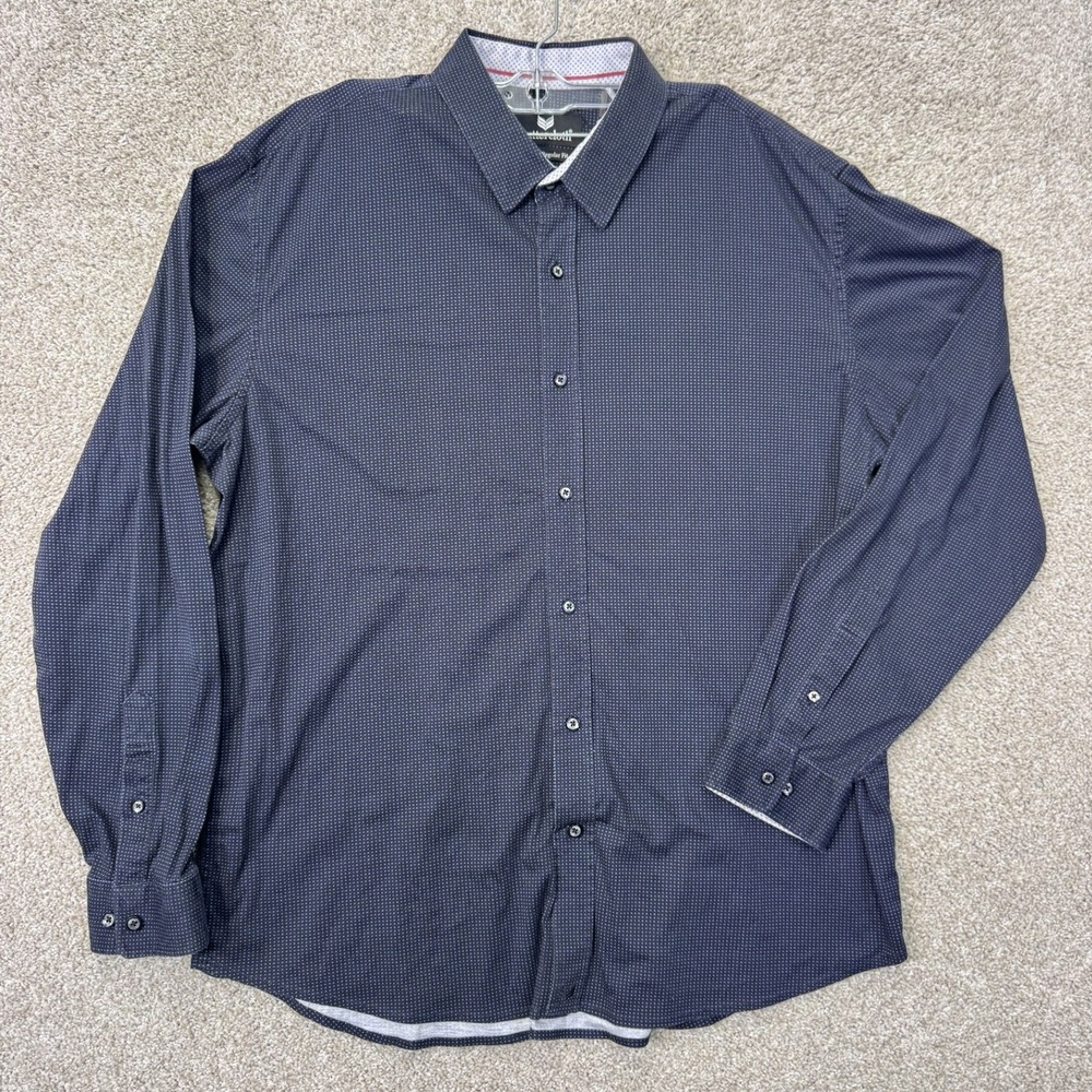 Buttercloth Shirt Mens 2XL Regular Fit Navy Blue Micro Dot Button Down EUC